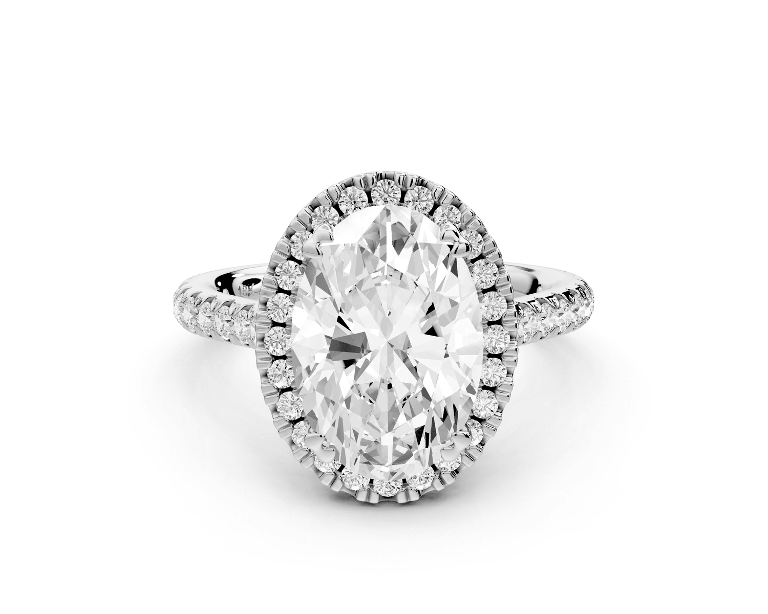 Marcella - 3ct platinum oval halo double talon prong cathedral pavé engagament ring - Mr. Alex Jewelry