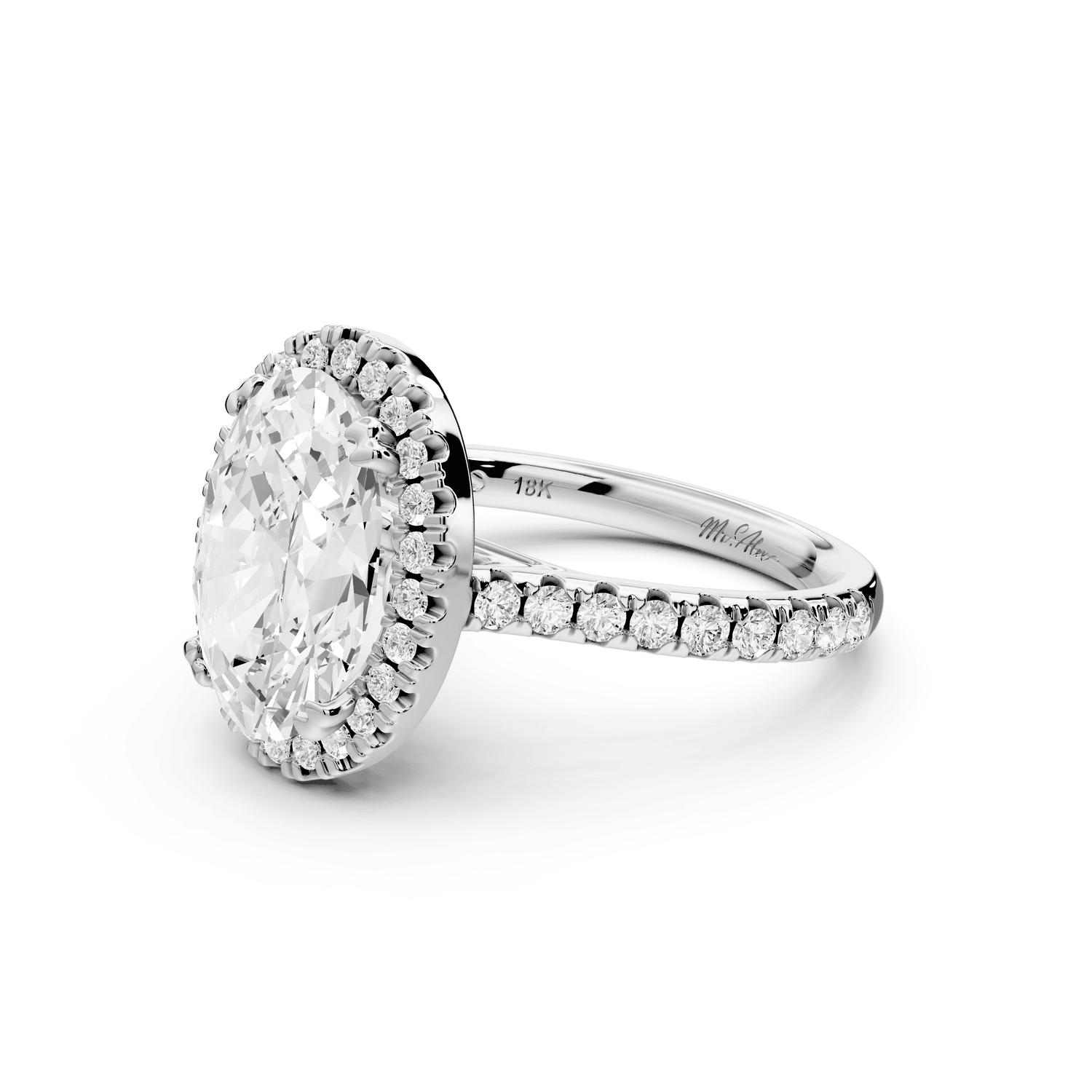 Marcella - 3ct platinum oval halo double talon prong cathedral pavé engagament ring - Mr. Alex Jewelry