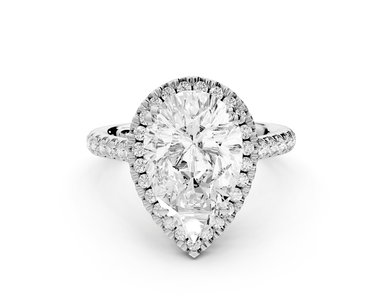 Marcella - 3ct platinum pear halo double talon prong cathedral pavé engagament ring - Mr. Alex Jewelry