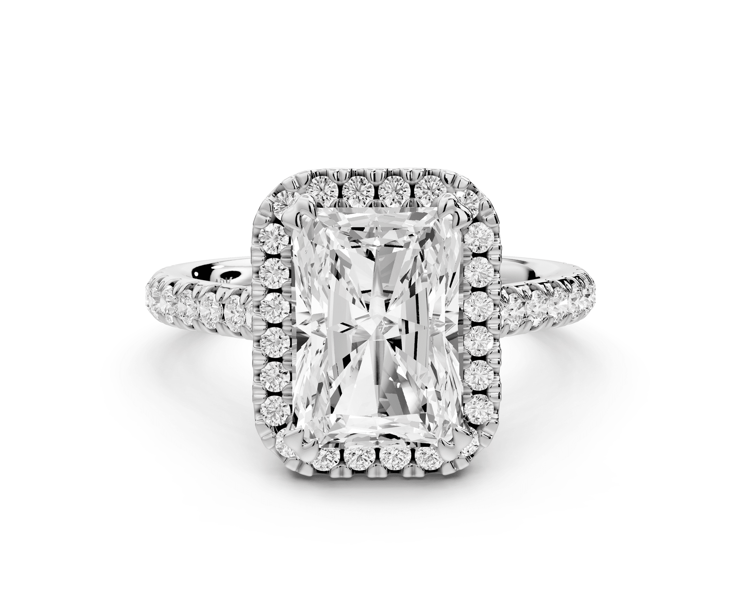 Marcella - 3ct platinum radiant halo double talon prong cathedral pavé engagement ring - Mr. Alex Jewelry
