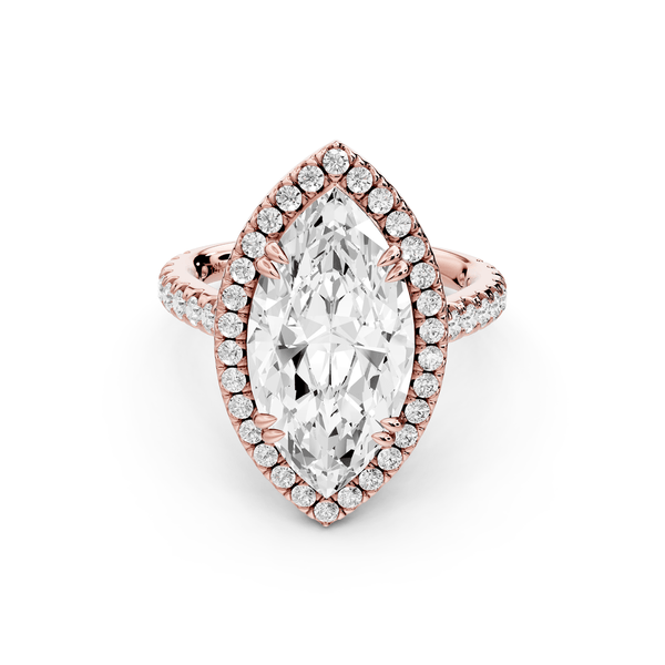 Marcella - 4ct 14k rose gold marquise halo double talon prong cathedral pavé engagement ring - Mr. Alex Jewelry