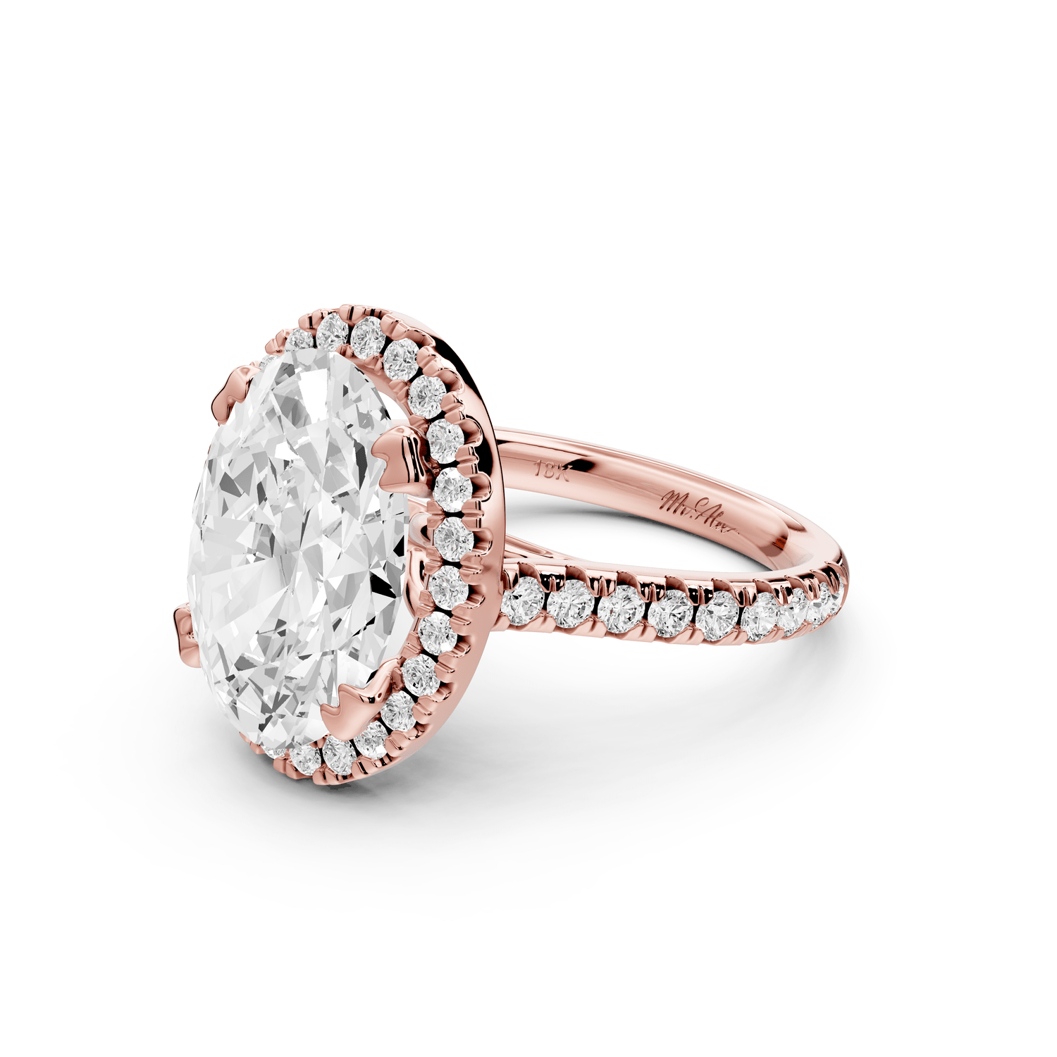 Marcella - 4ct 14k rose gold oval halo double talon prong cathedral pavé engagament ring - Mr. Alex Jewelry