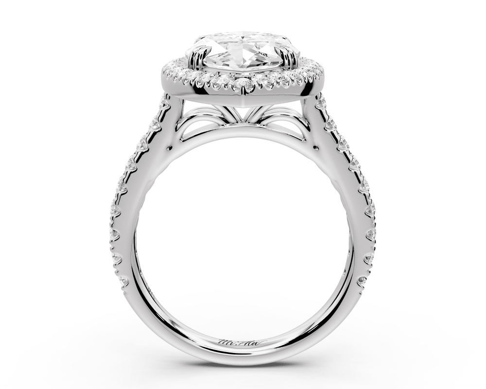 Marcella - 4ct 14k white gold marquise halo double talon prong cathedral pavé engagement ring - Mr. Alex Jewelry