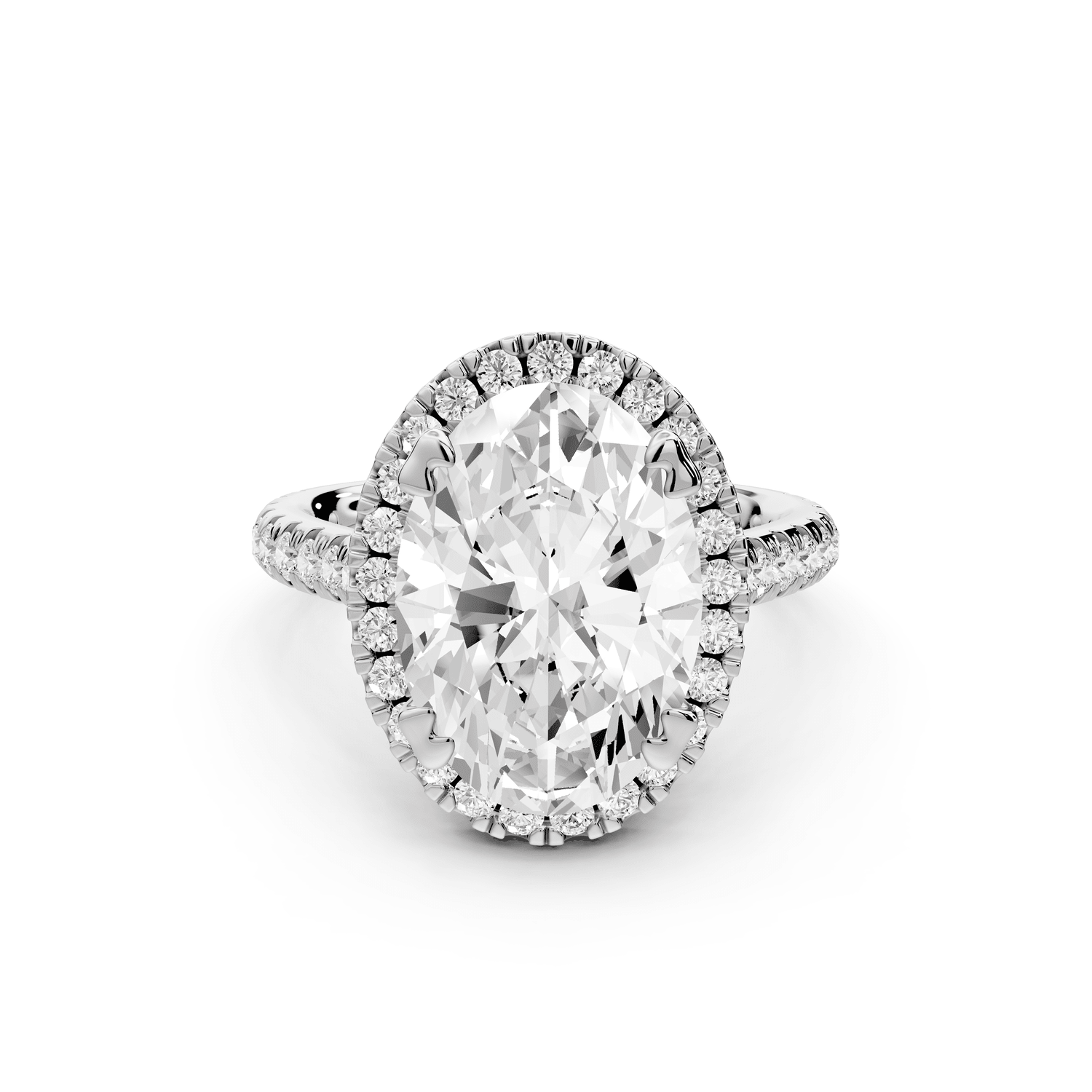 Marcella - 4ct 14k white gold oval halo double talon prong cathedral pavé engagament ring - Mr. Alex Jewelry