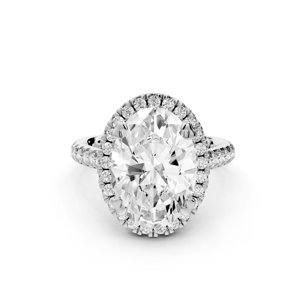 Marcella - 4ct 14k white gold oval halo double talon prong cathedral pavé engagament ring - Mr. Alex Jewelry