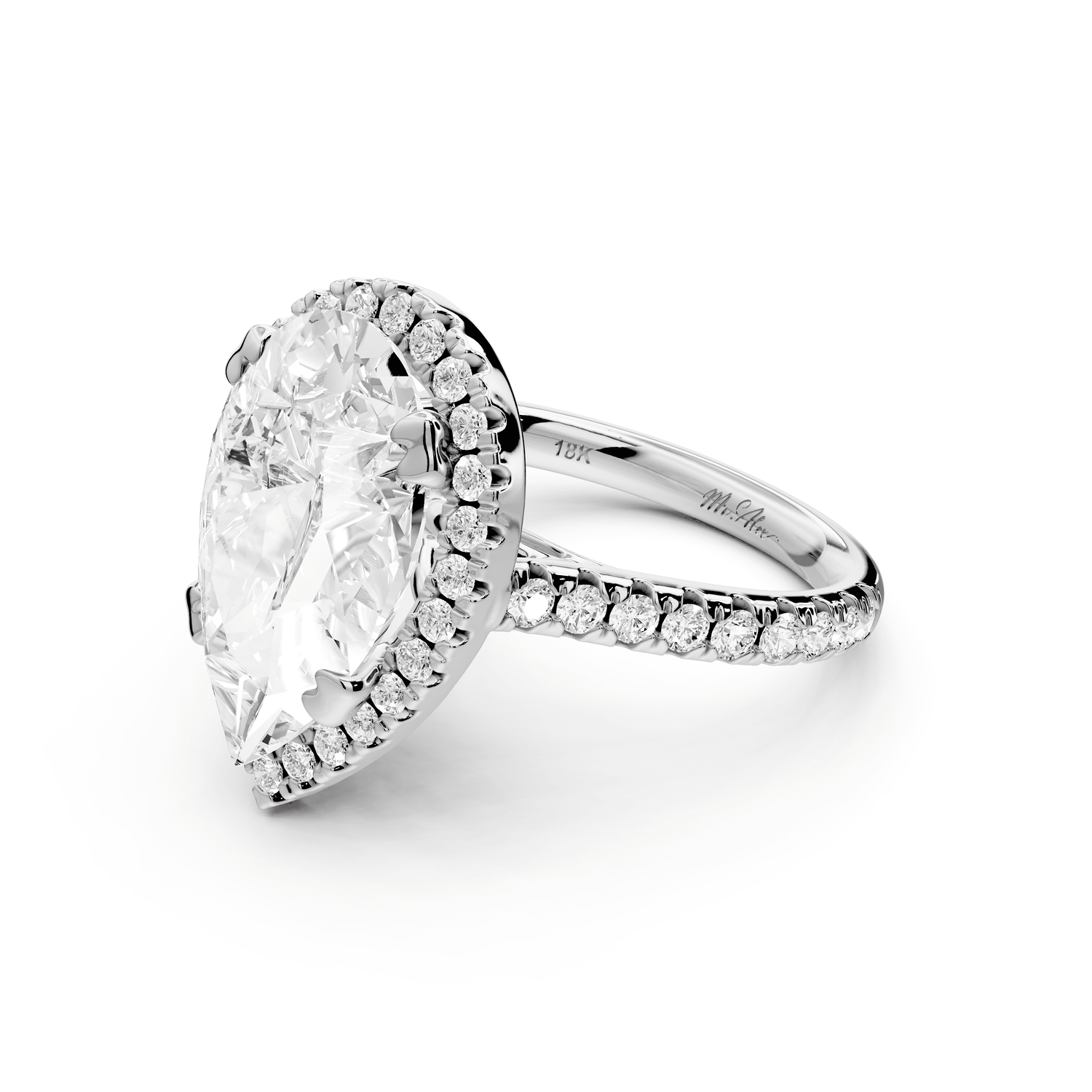 Marcella - 4ct 14k white gold pear halo double talon prong cathedral pavé engagament ring - Mr. Alex Jewelry