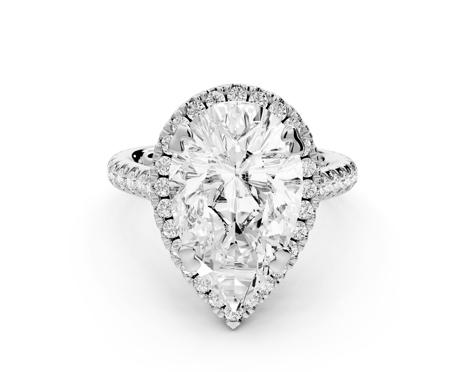 Marcella - 4ct 14k white gold pear halo double talon prong cathedral pavé engagament ring - Mr. Alex Jewelry