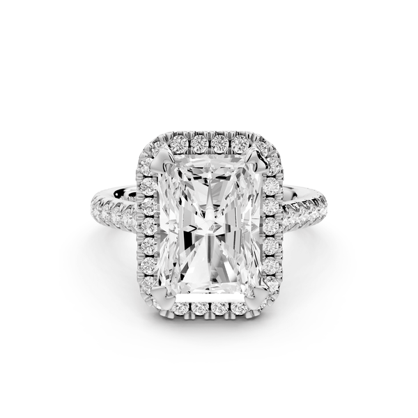 Marcella - 4ct 14k white gold radiant halo double talon prong cathedral pavé engagement ring - Mr. Alex Jewelry