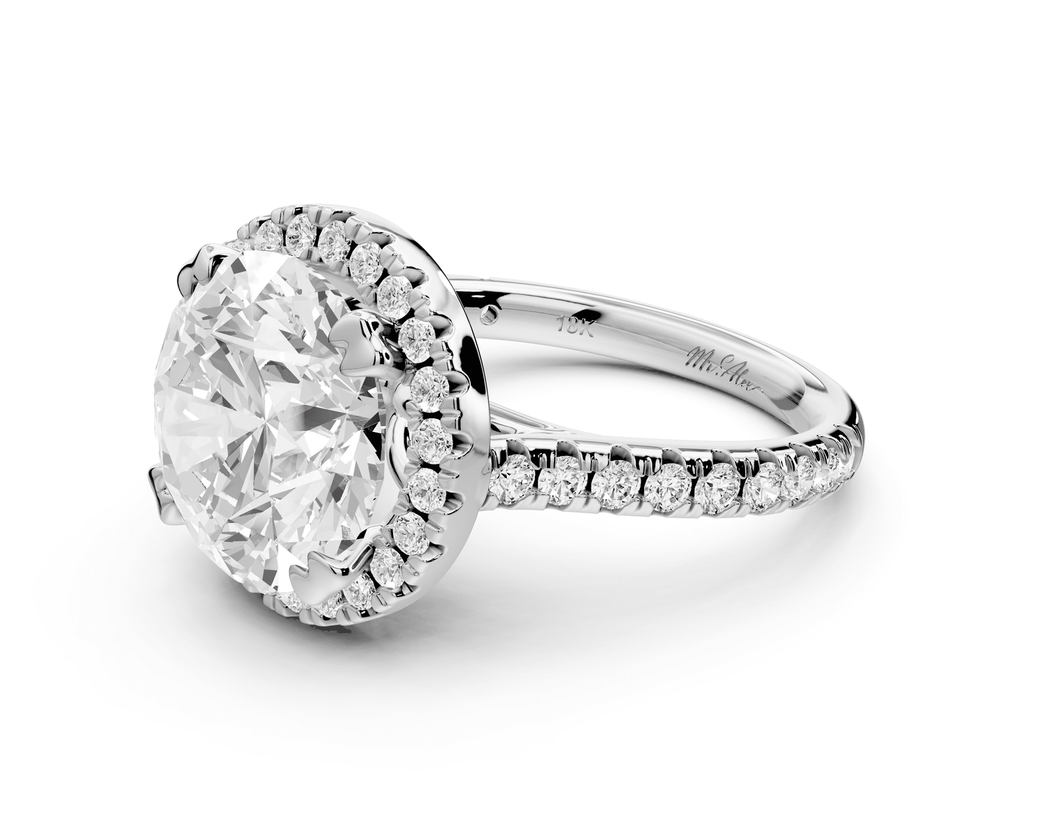 Marcella - 4ct 14k white gold round halo double talon prong cathedral pavé engagement ring - Mr. Alex Jewelry
