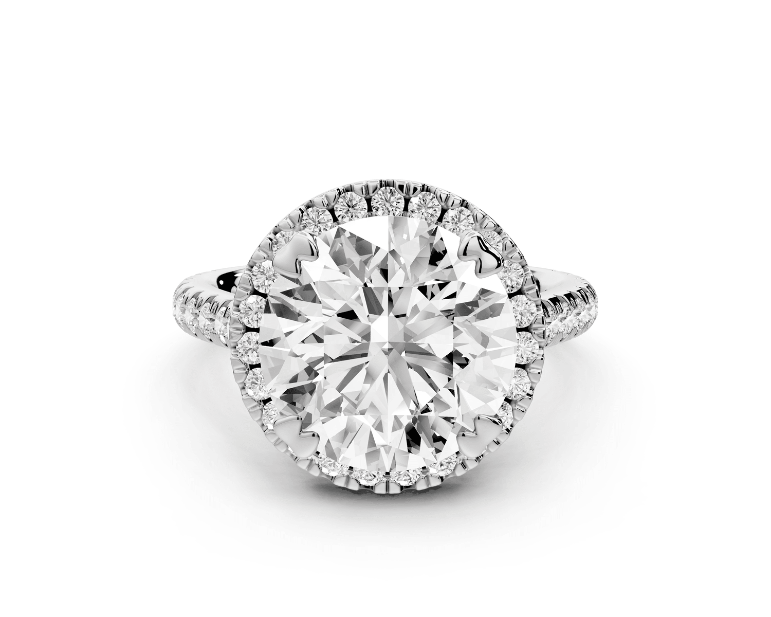 Marcella - 4ct 14k white gold round halo double talon prong cathedral pavé engagement ring - Mr. Alex Jewelry