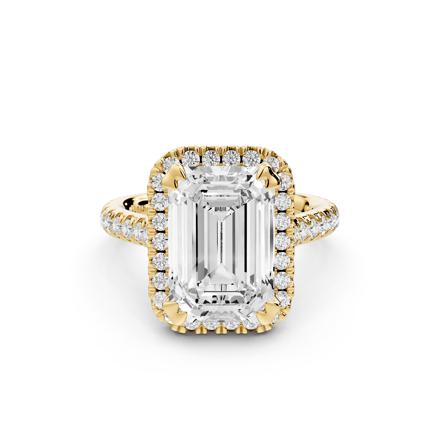 Marcella - 4ct 14k yellow gold emerald halo double talon prong cathedral pavé engagament ring - Mr. Alex Jewelry