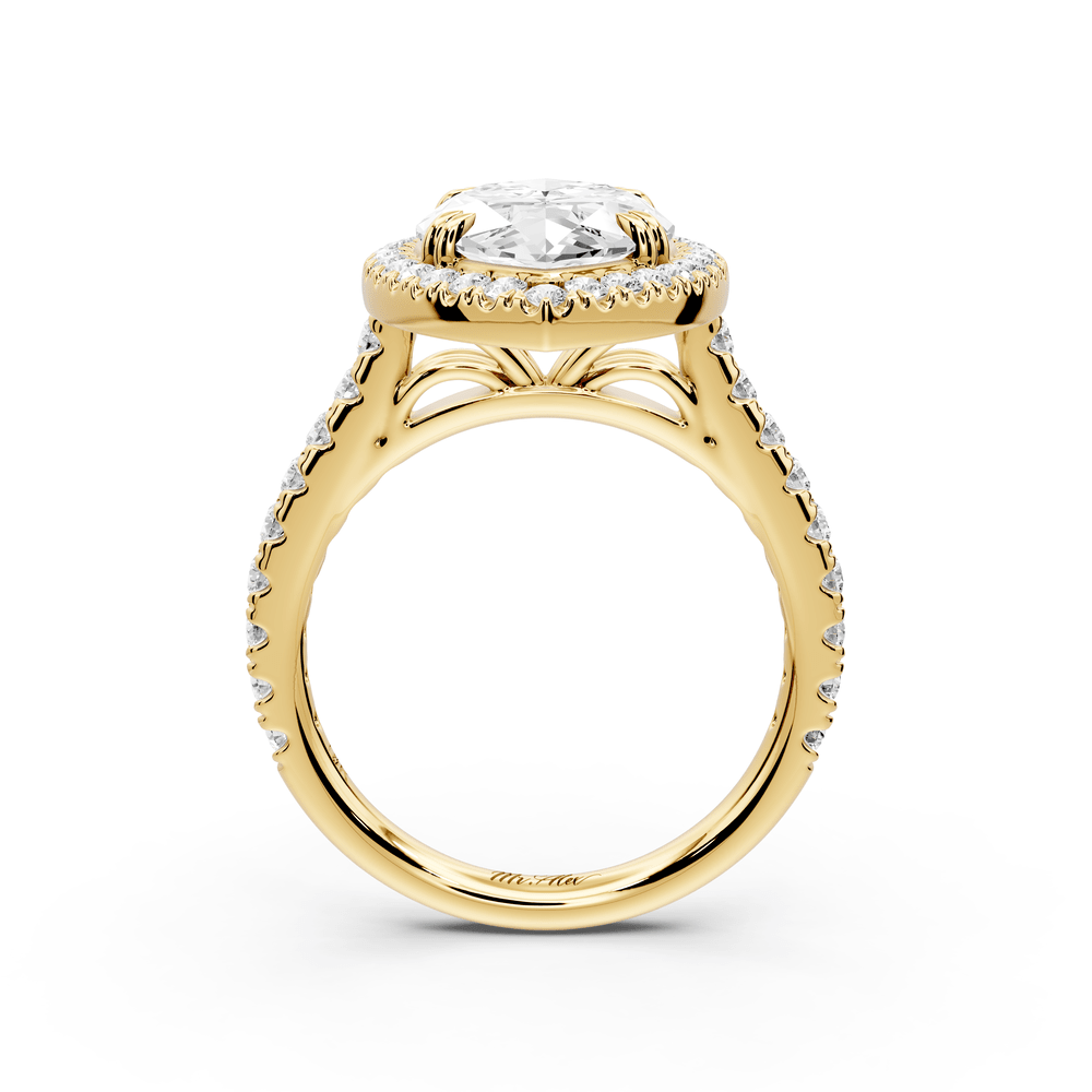 Marcella - 4ct 14k yellow gold marquise halo double talon prong cathedral pavé engagement ring - Mr. Alex Jewelry