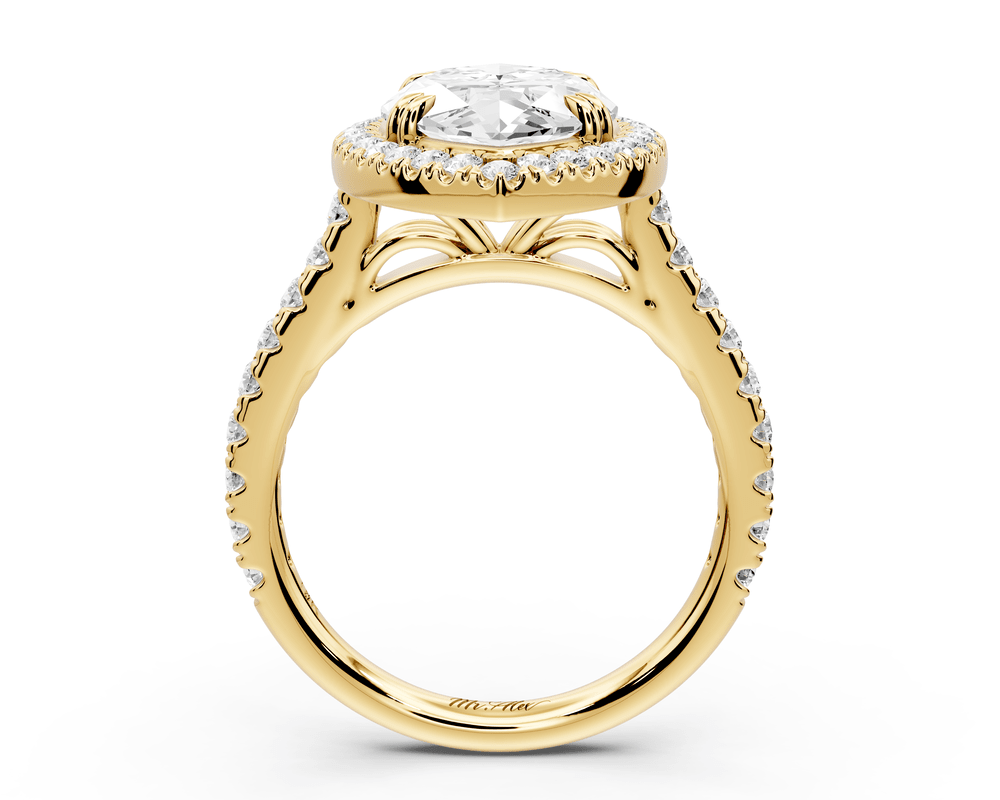 Marcella - 4ct 14k yellow gold marquise halo double talon prong cathedral pavé engagement ring - Mr. Alex Jewelry