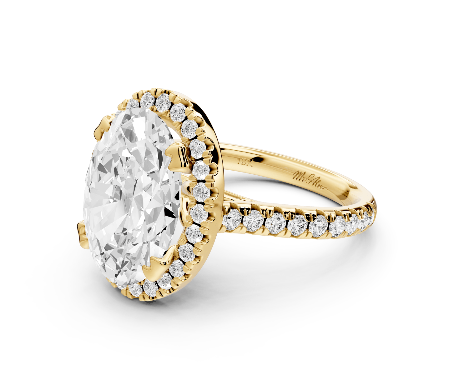 Marcella - 4ct 14k yellow gold oval halo double talon prong cathedral pavé engagament ring - Mr. Alex Jewelry