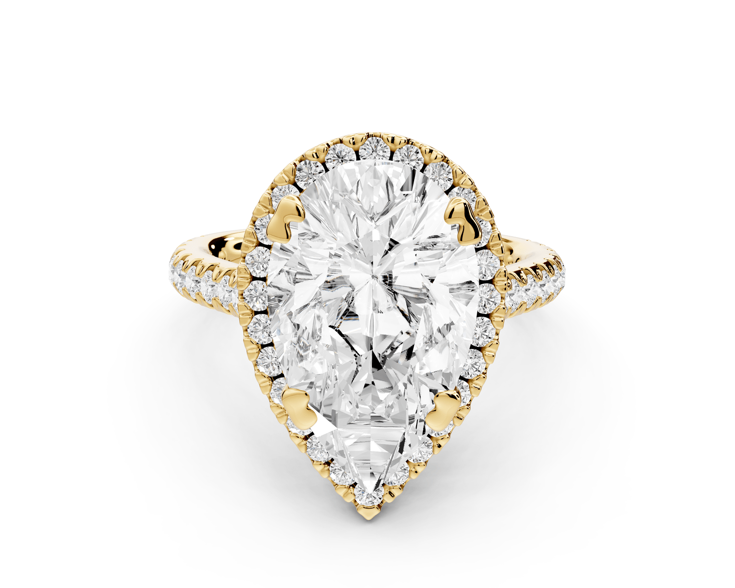 Marcella - 4ct 14k yellow gold pear halo double talon prong cathedral pavé engagament ring - Mr. Alex Jewelry