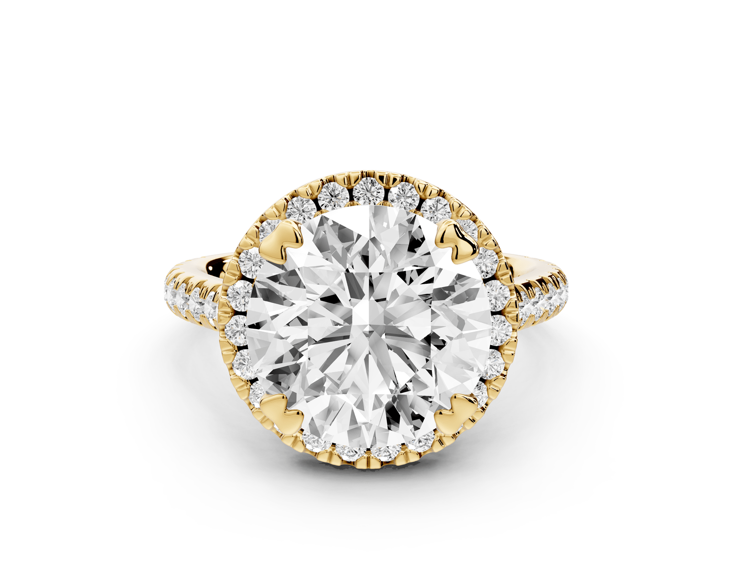Marcella - 4ct 14k yellow gold round halo double talon prong cathedral pavé engagement ring - Mr. Alex Jewelry