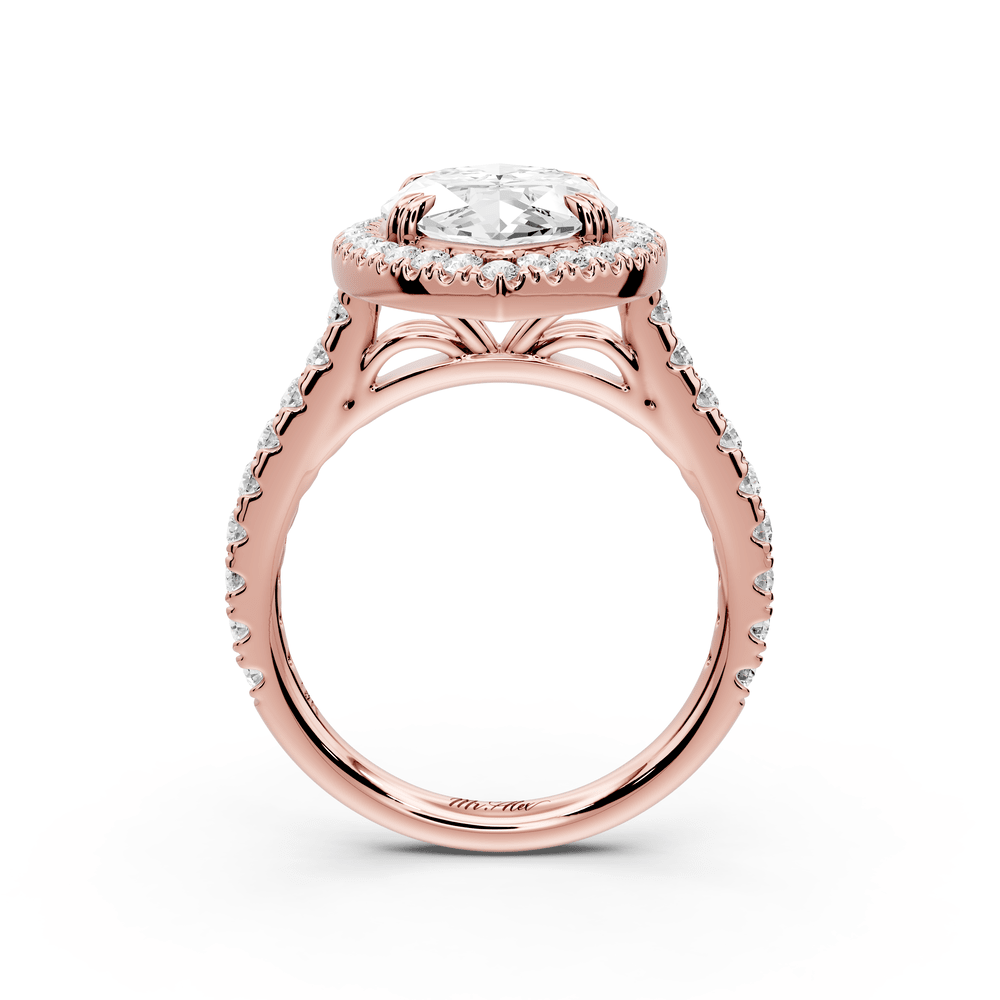 Marcella - 4ct 18k rose gold marquise halo double talon prong cathedral pavé engagement ring - Mr. Alex Jewelry