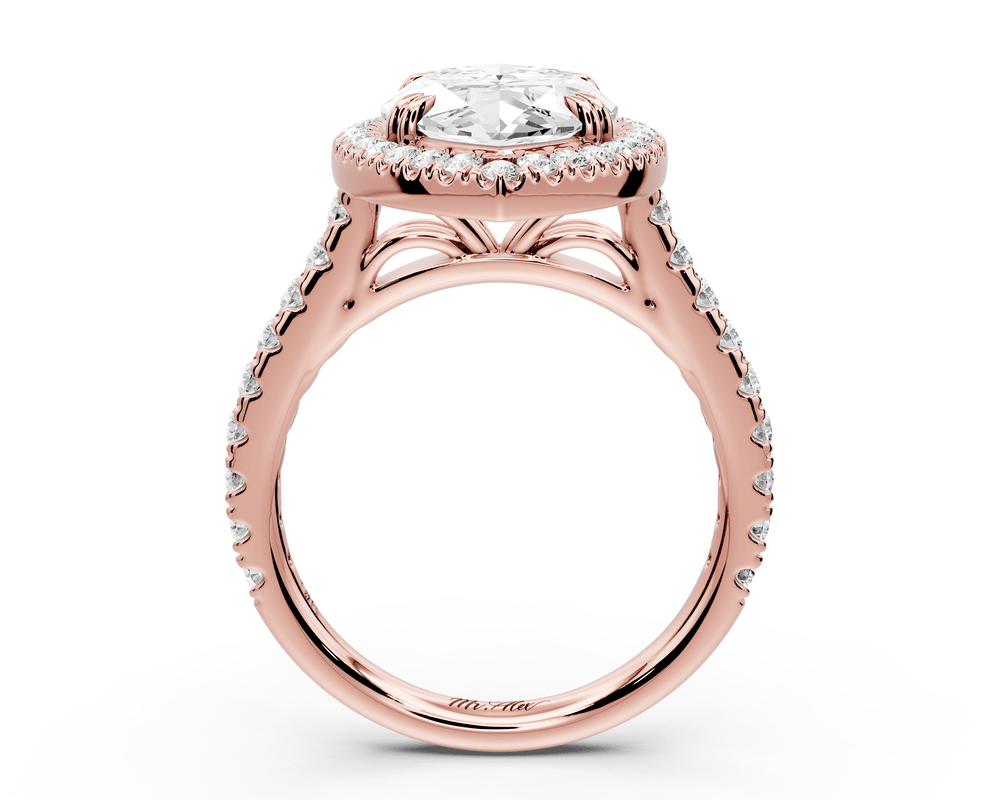 Marcella - 4ct 18k rose gold marquise halo double talon prong cathedral pavé engagement ring - Mr. Alex Jewelry