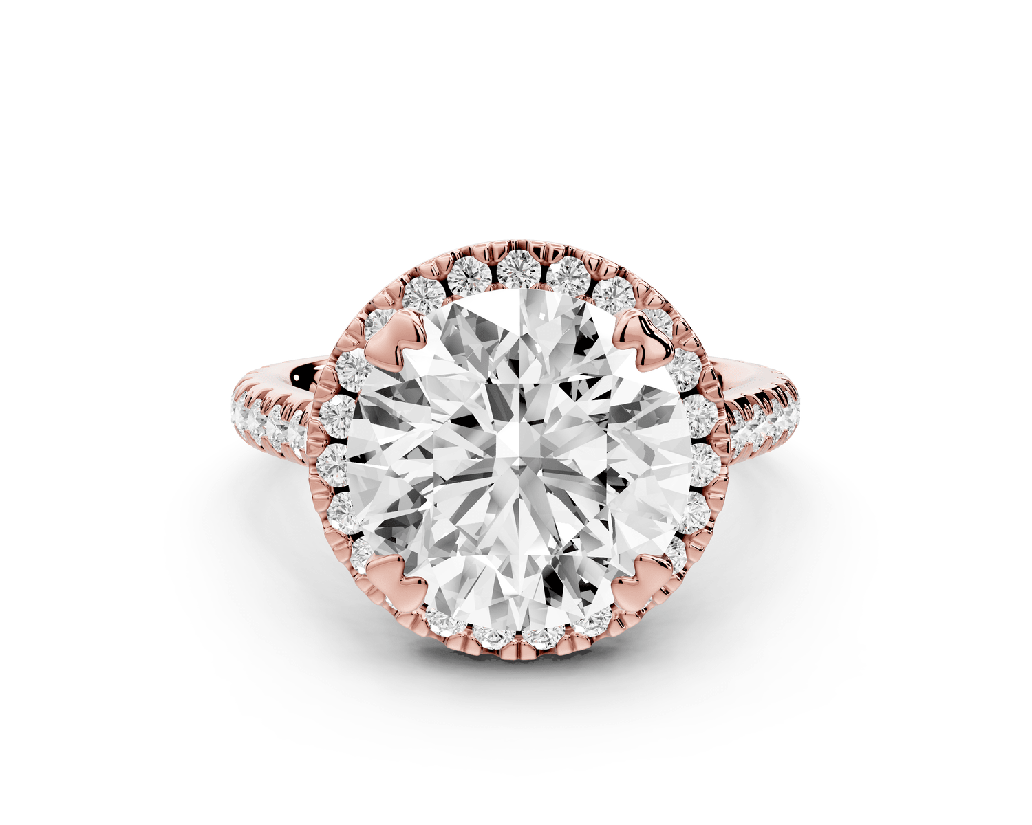Marcella - 4ct 18k rose gold round halo double talon prong cathedral pavé engagement ring - Mr. Alex Jewelry