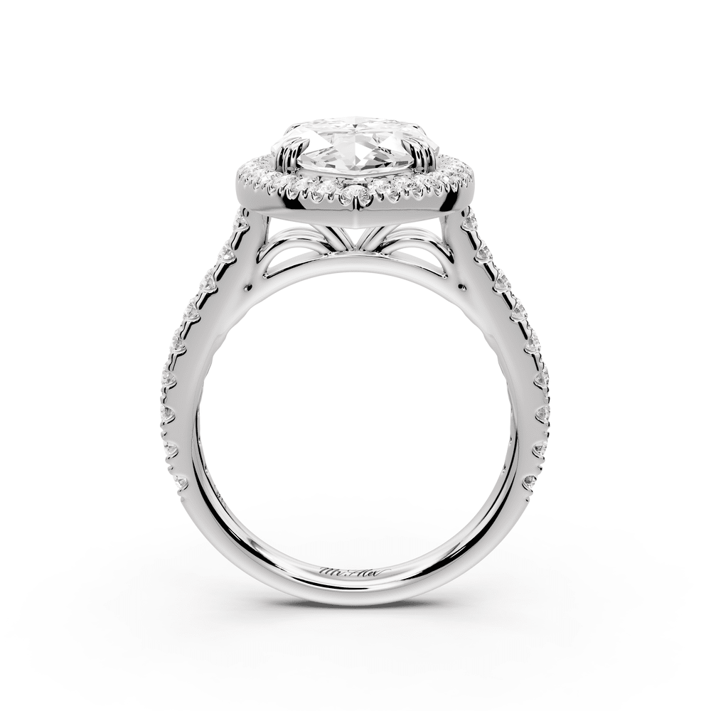 Marcella - 4ct 18k white gold marquise halo double talon prong cathedral pavé engagement ring - Mr. Alex Jewelry