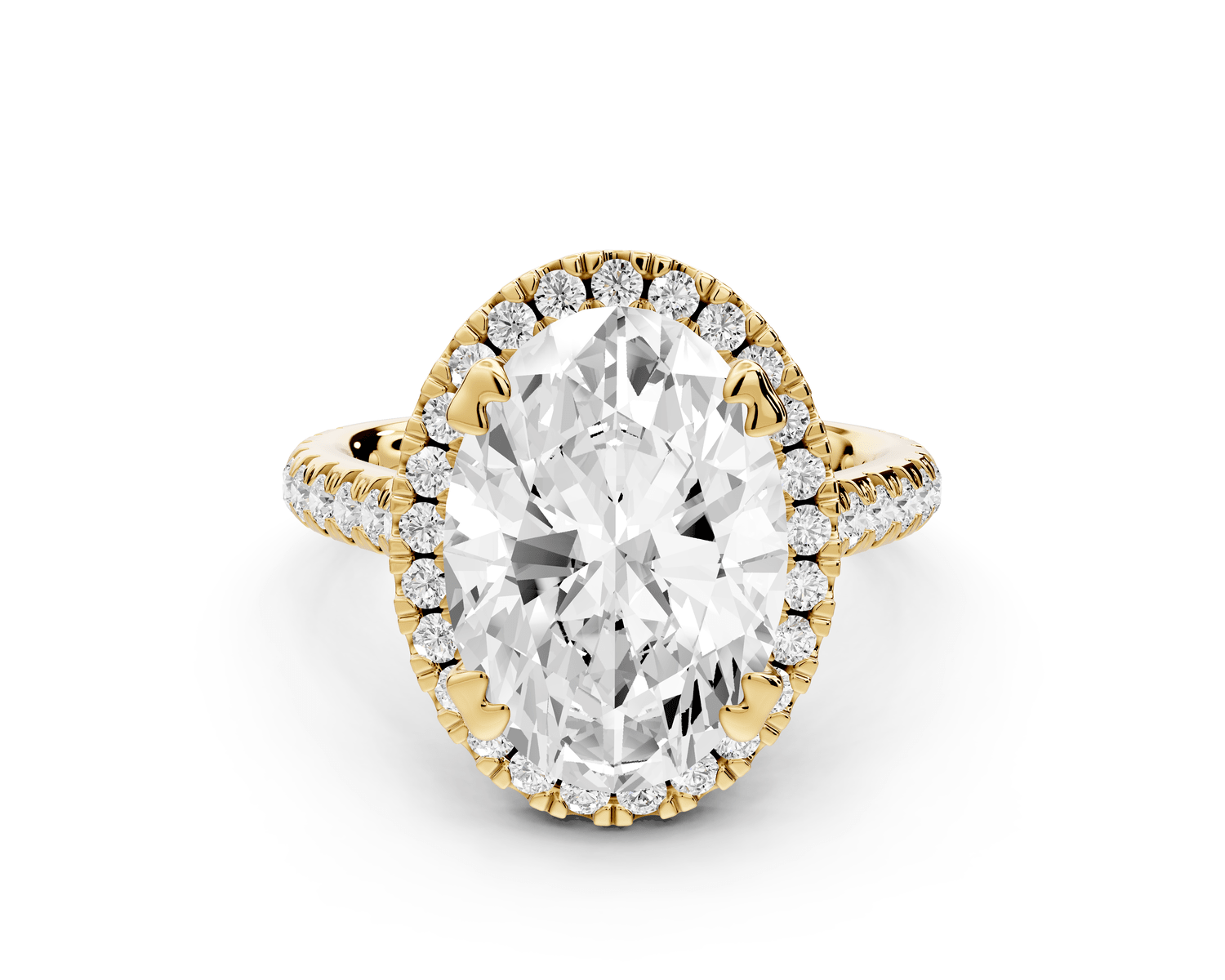 Marcella - 4ct 18k yellow gold oval halo double talon prong cathedral pavé engagament ring - Mr. Alex Jewelry