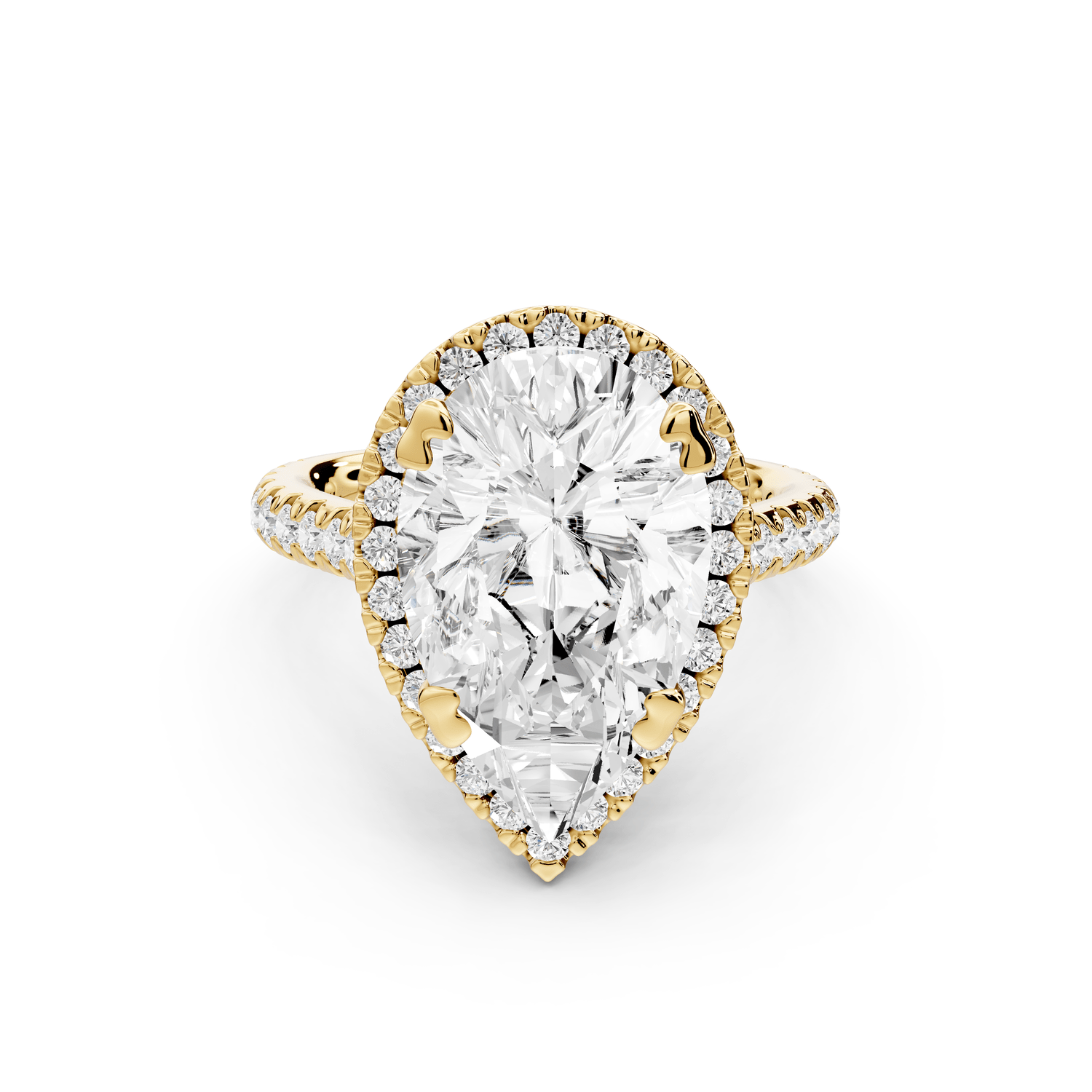 Marcella - 4ct 18k yellow gold pear halo double talon prong cathedral pavé engagament ring - Mr. Alex Jewelry