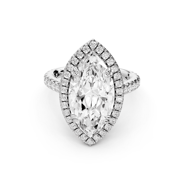 Marcella - 4ct platinum marquise halo double talon prong cathedral pavé engagement ring - Mr. Alex Jewelry