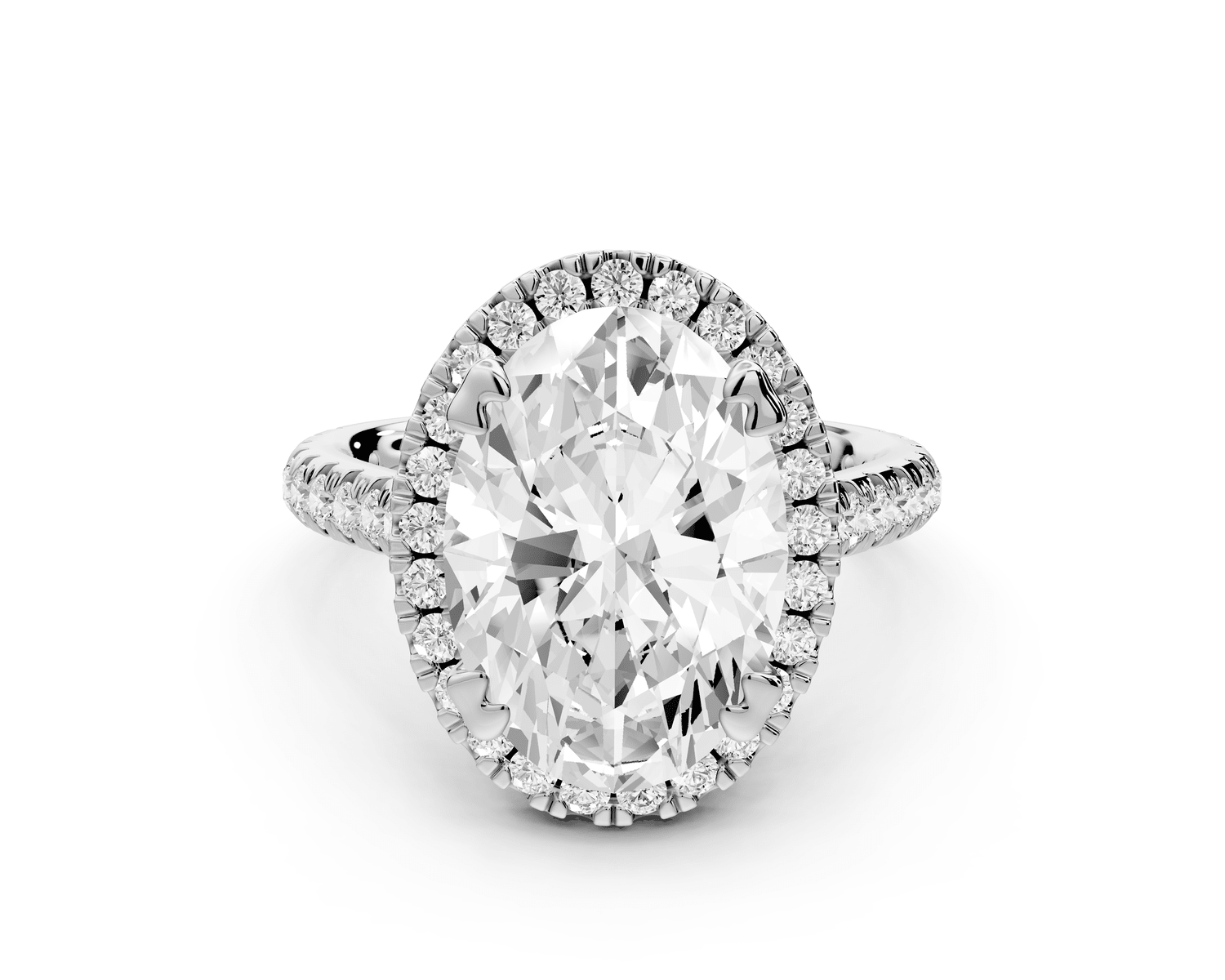 Marcella - 4ct platinum oval halo double talon prong cathedral pavé engagament ring - Mr. Alex Jewelry