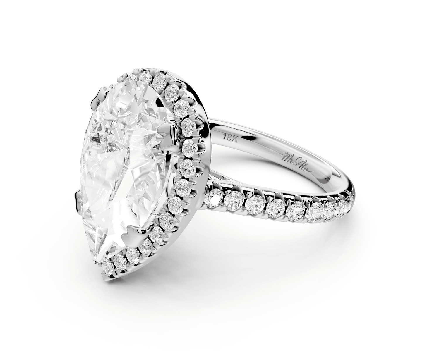 Marcella - 4ct platinum pear halo double talon prong cathedral pavé engagament ring - Mr. Alex Jewelry