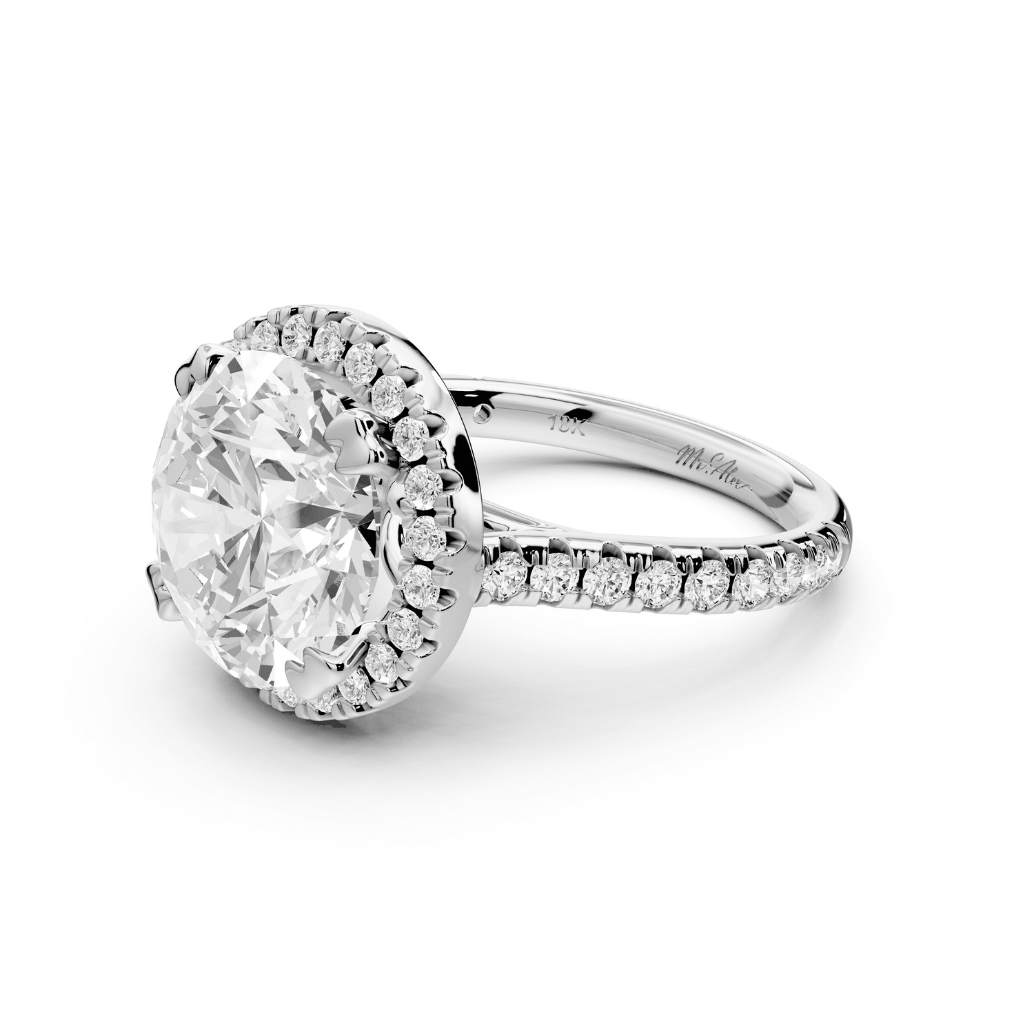 Marcella - 4ct platinum round halo double talon prong cathedral pavé engagement ring - Mr. Alex Jewelry