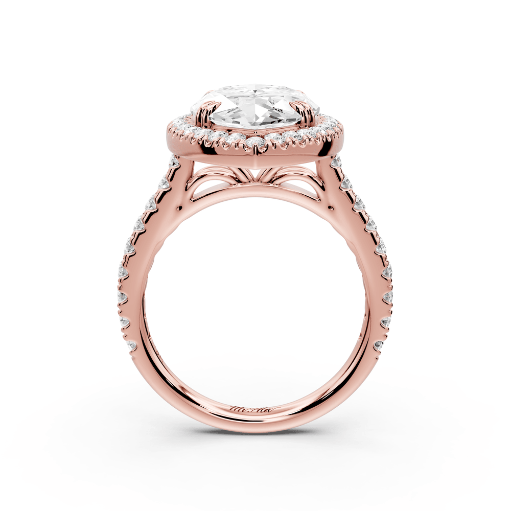 Marcella - 5ct 14k rose gold marquise halo double talon prong cathedral pavé engagement ring - Mr. Alex Jewelry