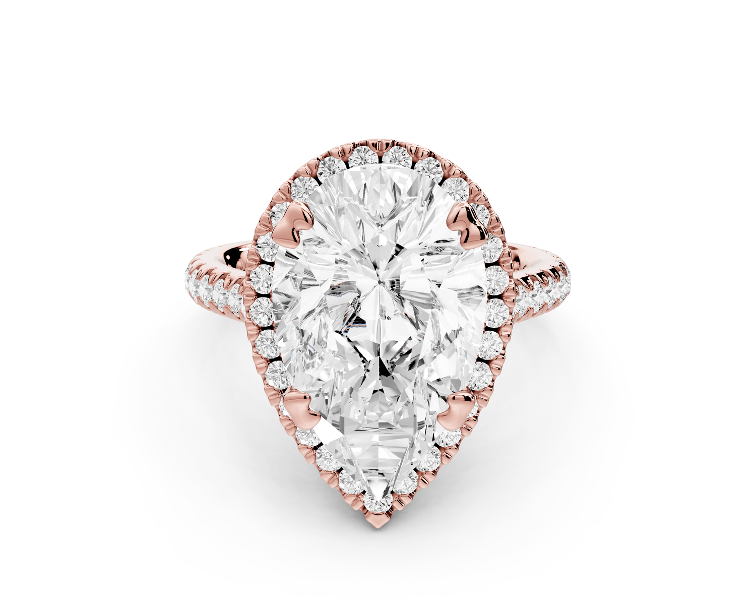Marcella - 5ct 14k rose gold pear halo double talon prong cathedral pavé engagament ring - Mr. Alex Jewelry