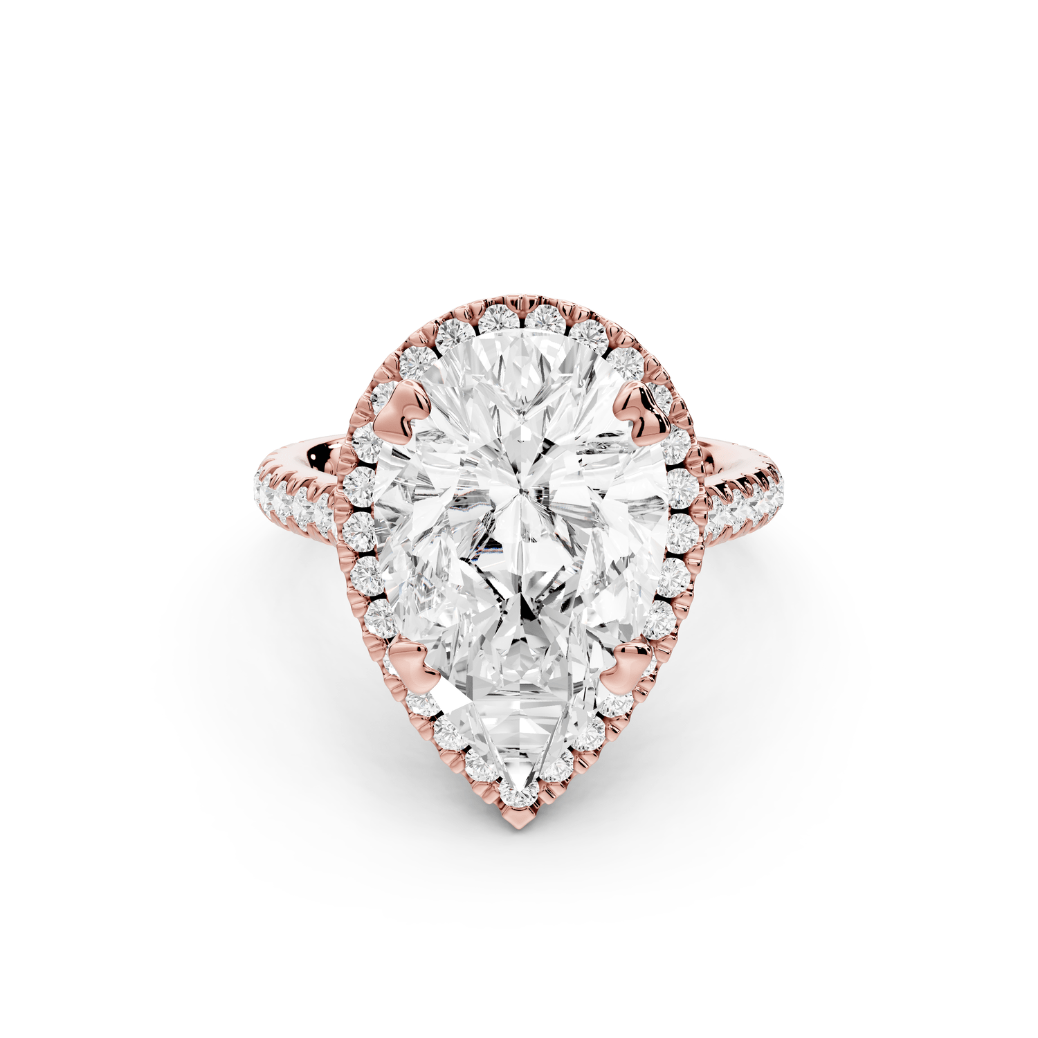 Marcella - 5ct 14k rose gold pear halo double talon prong cathedral pavé engagament ring - Mr. Alex Jewelry