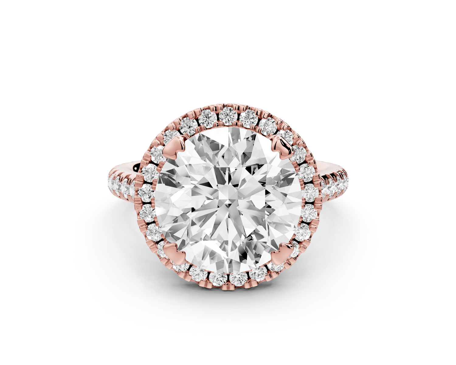 Marcella - 5ct 14k rose gold round halo double talon prong cathedral pavé engagement ring - Mr. Alex Jewelry