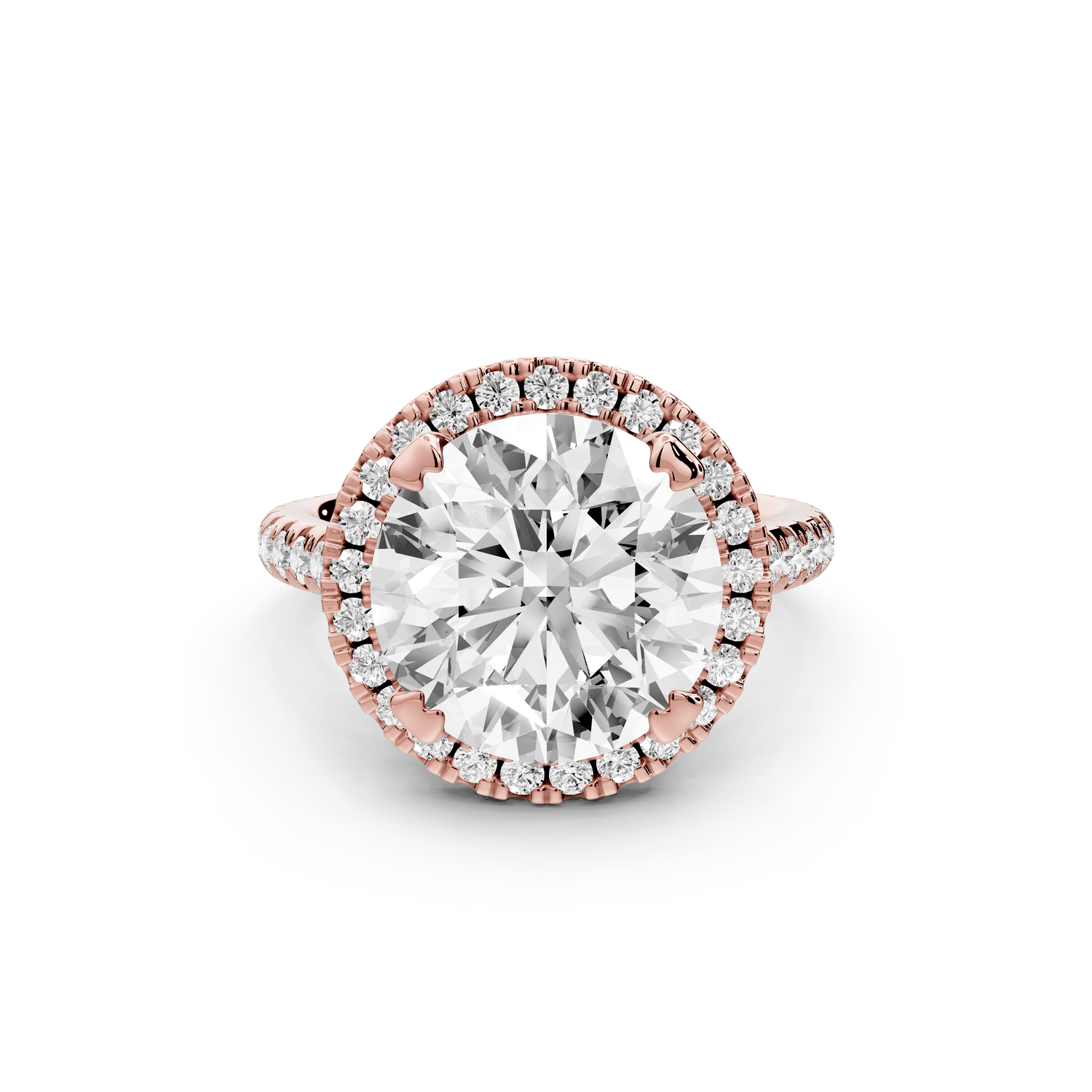 Marcella - 5ct 14k rose gold round halo double talon prong cathedral pavé engagement ring - Mr. Alex Jewelry