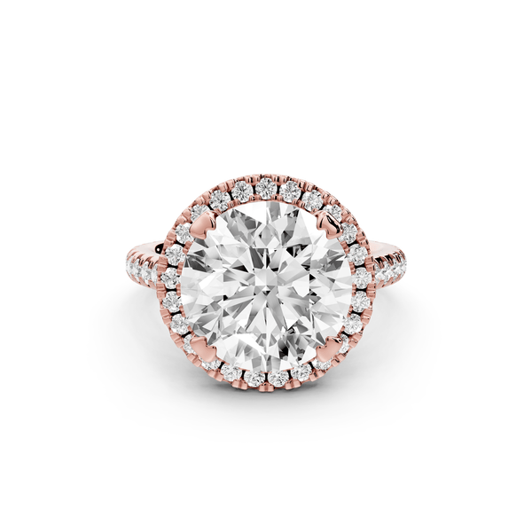 Marcella - 5ct 14k rose gold round halo double talon prong cathedral pavé engagement ring - Mr. Alex Jewelry