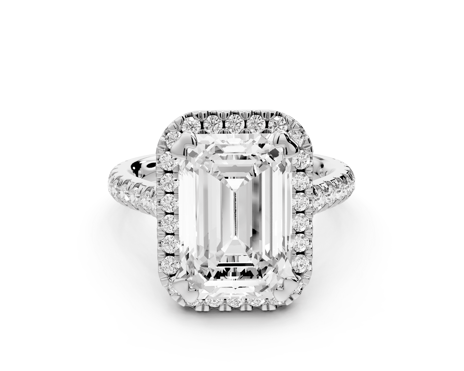 Marcella - 5ct 14k white gold emerald halo double talon prong cathedral pavé engagament ring - Mr. Alex Jewelry