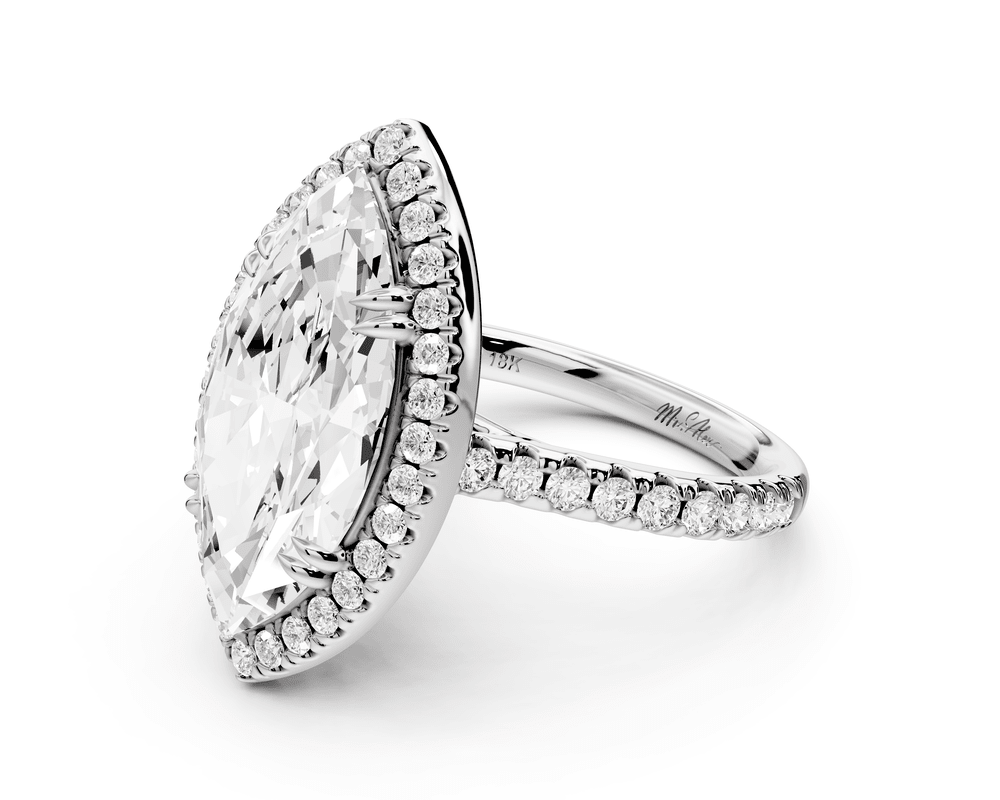 Marcella - 5ct 14k white gold marquise halo double talon prong cathedral pavé engagement ring - Mr. Alex Jewelry