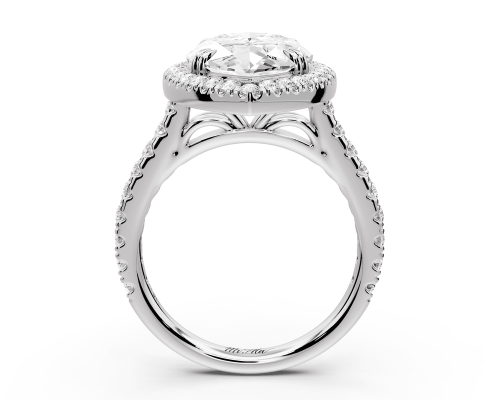 Marcella - 5ct 14k white gold marquise halo double talon prong cathedral pavé engagement ring - Mr. Alex Jewelry