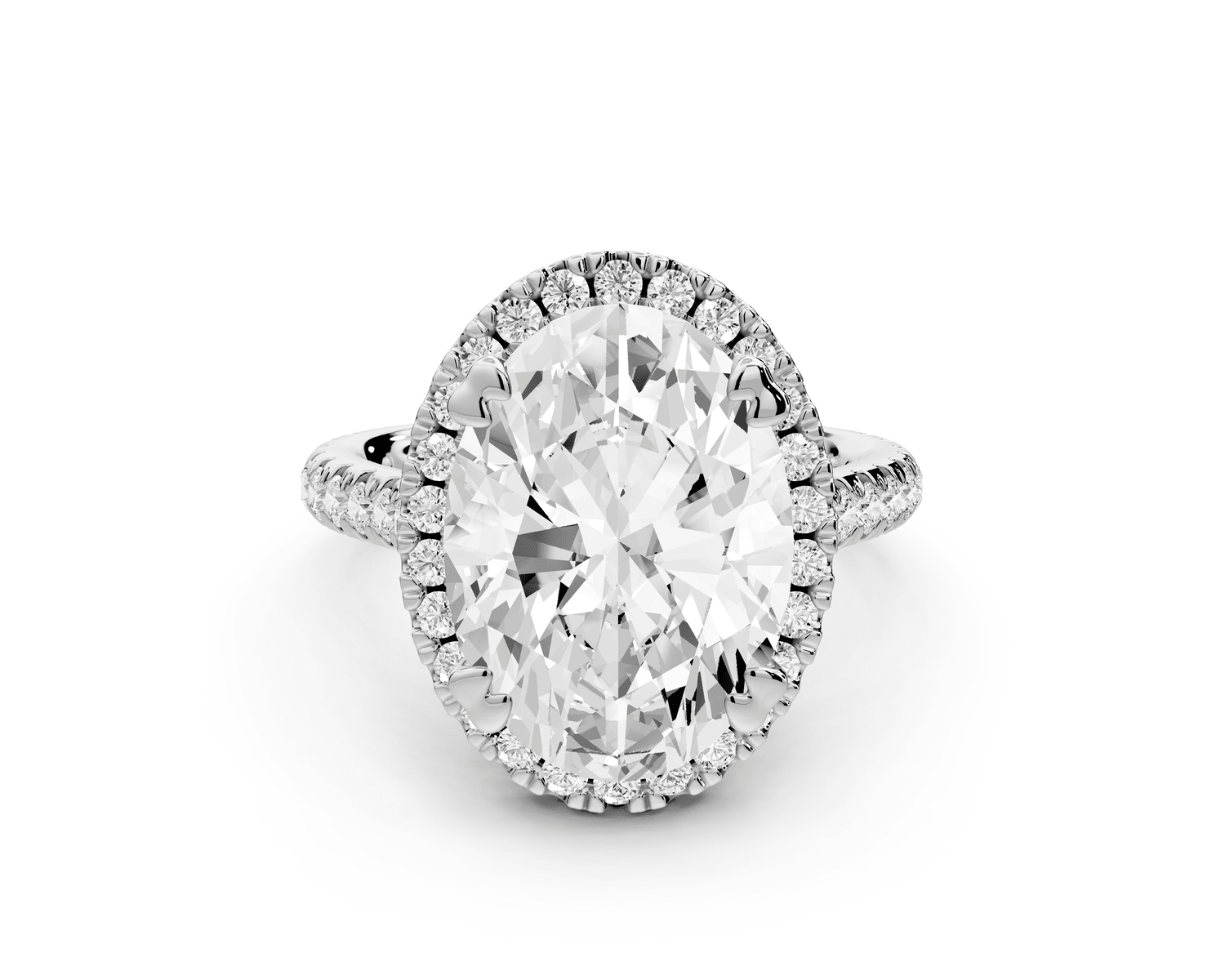 Marcella - 5ct 14k white gold oval halo double talon prong cathedral pavé engagament ring - Mr. Alex Jewelry