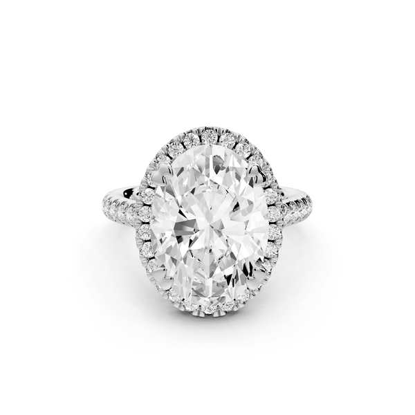 Marcella - 5ct 14k white gold oval halo double talon prong cathedral pavé engagament ring - Mr. Alex Jewelry