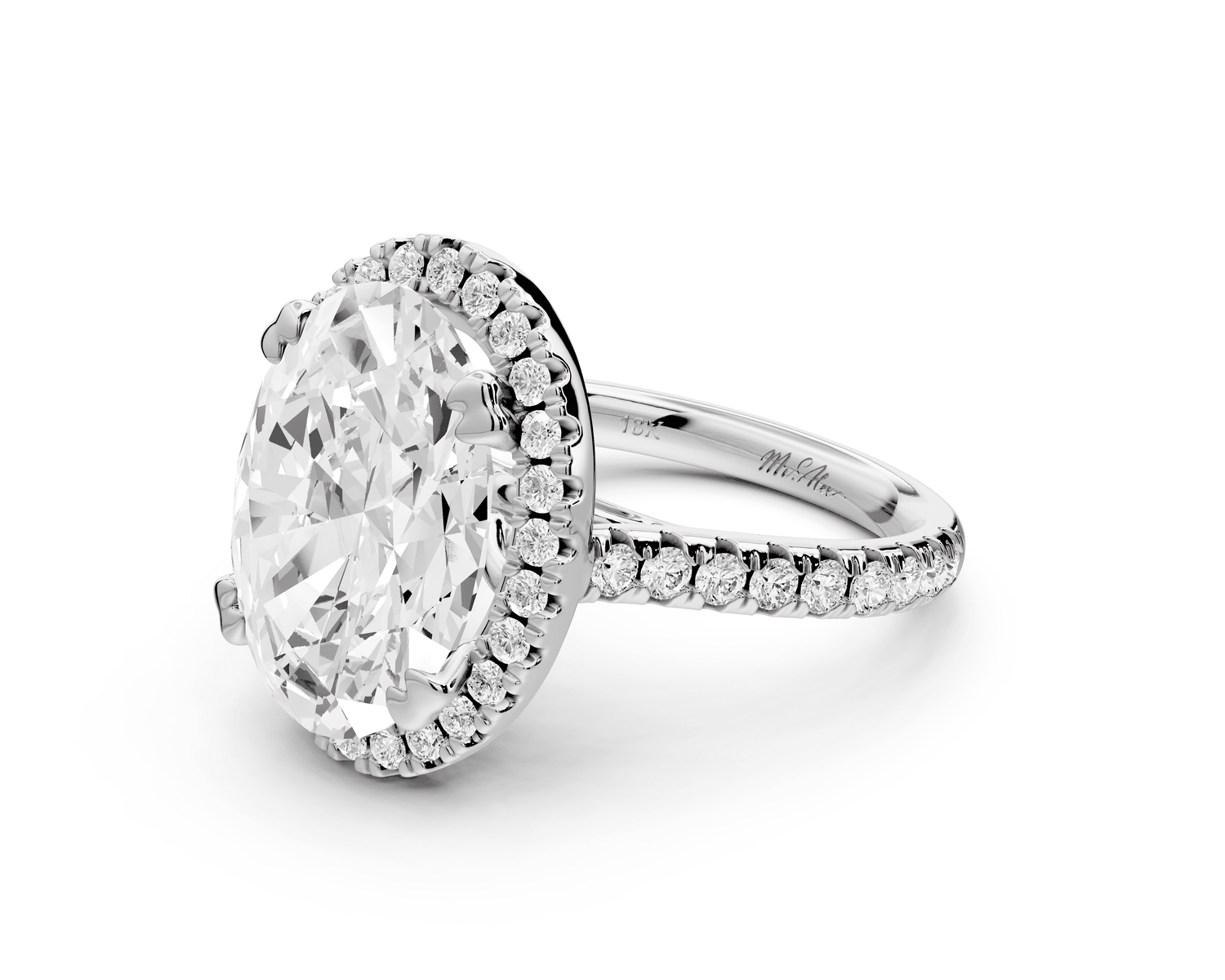 Marcella - 5ct 14k white gold oval halo double talon prong cathedral pavé engagament ring - Mr. Alex Jewelry