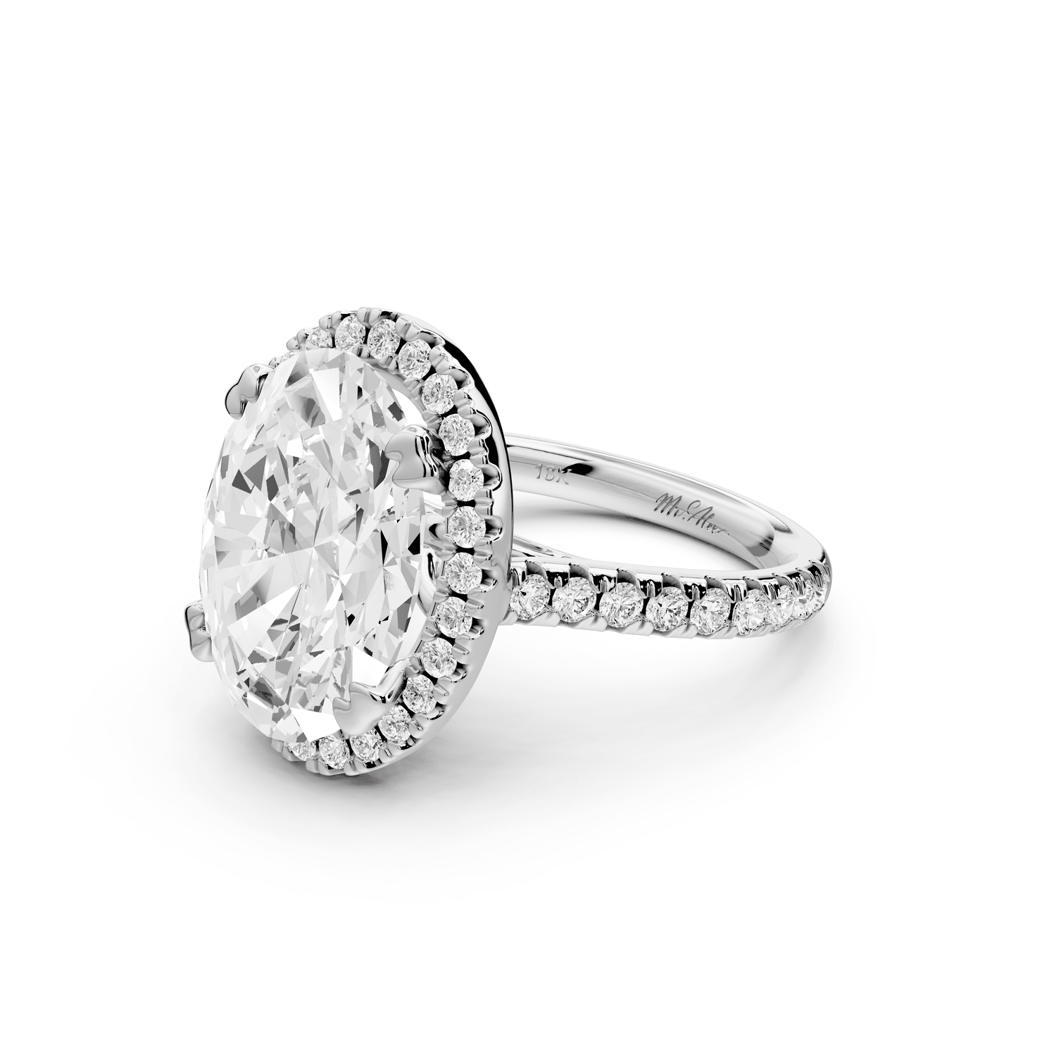 Marcella - 5ct 14k white gold oval halo double talon prong cathedral pavé engagament ring - Mr. Alex Jewelry