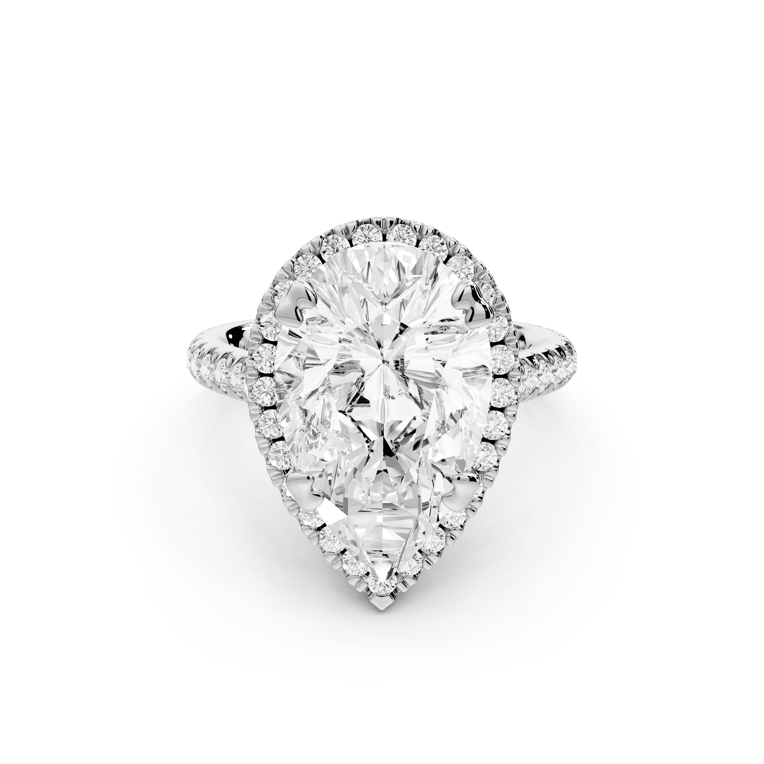 Marcella - 5ct 14k white gold pear halo double talon prong cathedral pavé engagament ring - Mr. Alex Jewelry