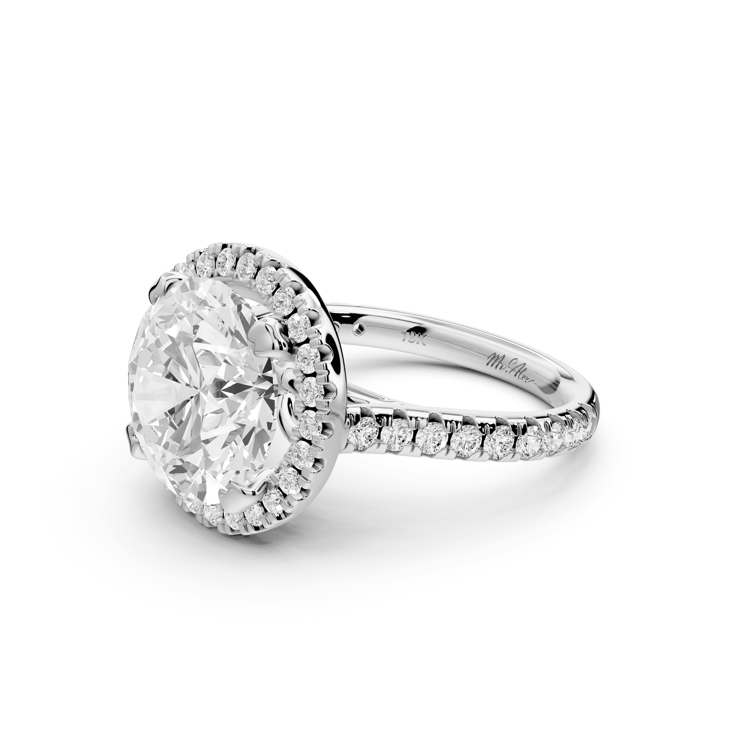 Marcella - 5ct 14k white gold round halo double talon prong cathedral pavé engagement ring - Mr. Alex Jewelry