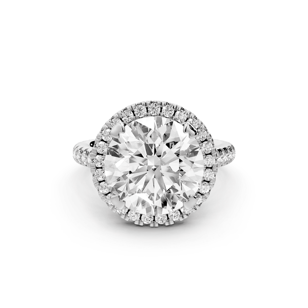 Marcella - 5ct 14k white gold round halo double talon prong cathedral pavé engagement ring - Mr. Alex Jewelry