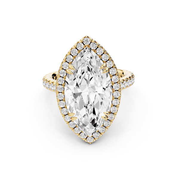 Marcella - 5ct 14k yellow gold marquise halo double talon prong cathedral pavé engagement ring - Mr. Alex Jewelry