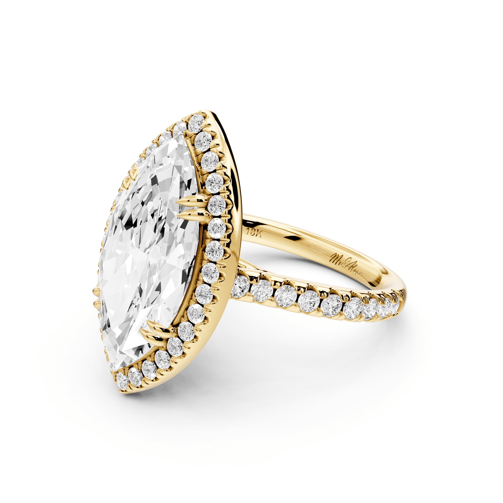 Marcella - 5ct 14k yellow gold marquise halo double talon prong cathedral pavé engagement ring - Mr. Alex Jewelry