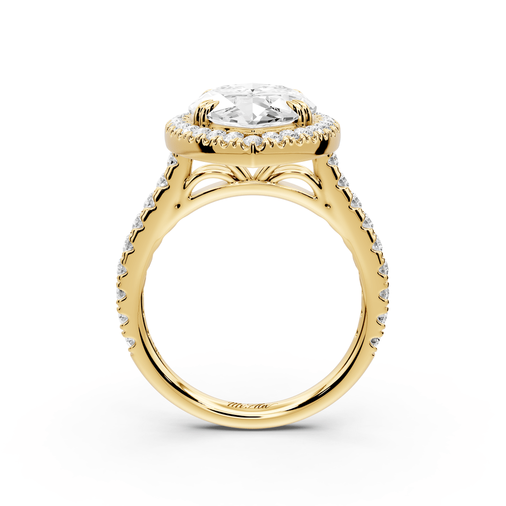 Marcella - 5ct 14k yellow gold marquise halo double talon prong cathedral pavé engagement ring - Mr. Alex Jewelry