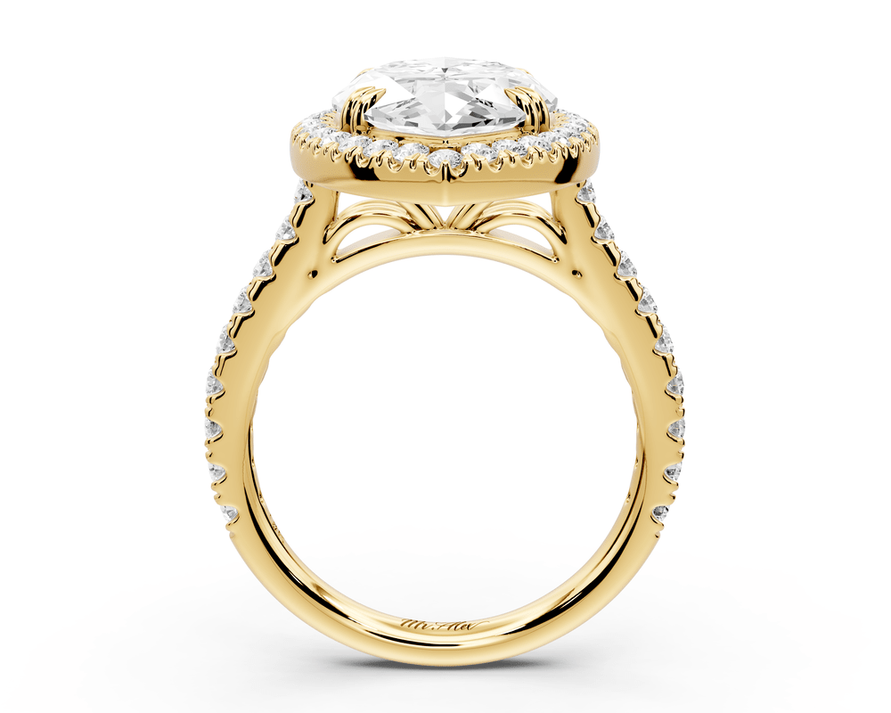Marcella - 5ct 14k yellow gold marquise halo double talon prong cathedral pavé engagement ring - Mr. Alex Jewelry